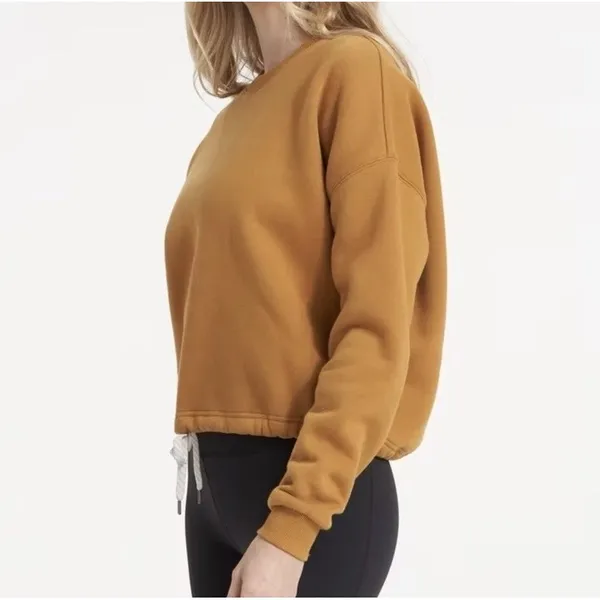 Vuori Womens Large Restore Sweatshirt Drawstring Gold Camel Relaxed Oversized - Image 15