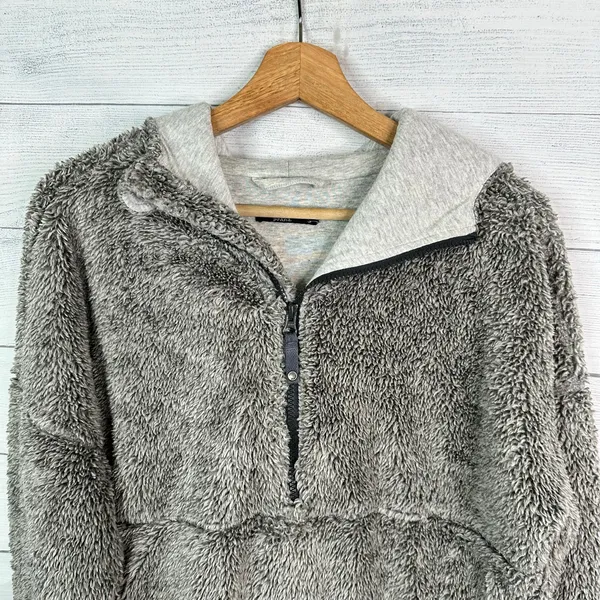 Prana Womens size Small Permafrost Half Zip Teddy Fleece Hoodie w23180516 Gray - Image 3