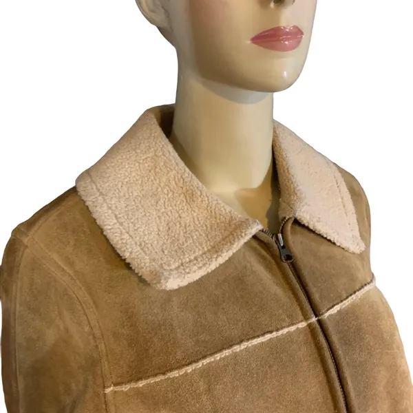 Vintage Y2k Gap Tan Suede And Cream Faux Shearling Lined Jacket (M) - Image 9
