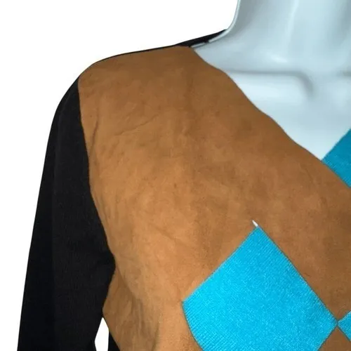 SI-IAE Cashmere Black Sweater With Criss Cross Faux‎ Suede L/S EUC Size Small - Image 4