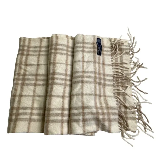 Burberry Novacheck Beige Cream Cashmere Knit Fringe Scarf - Image 2