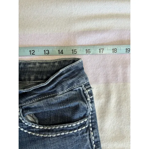Y2K Miss Chic Low Rise Bootcut Jeans‎ Sz 9 Thick Stitch Rhinestone Embroidered - Image 6