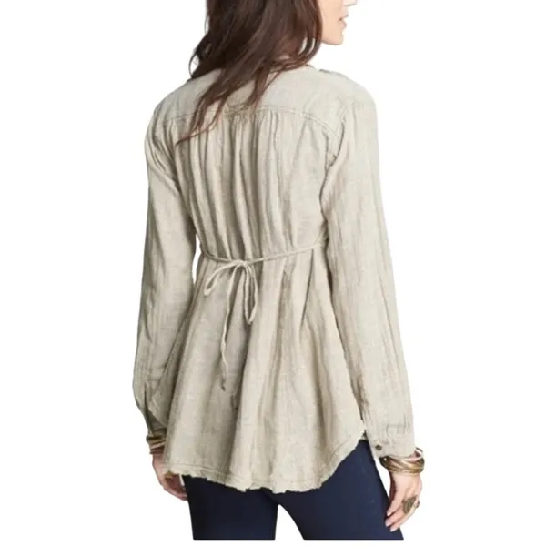 FREE PEOPLE V-Neck Blouse-Tunic Women M Olive Coastal Boho Cottage Western City - Image 3