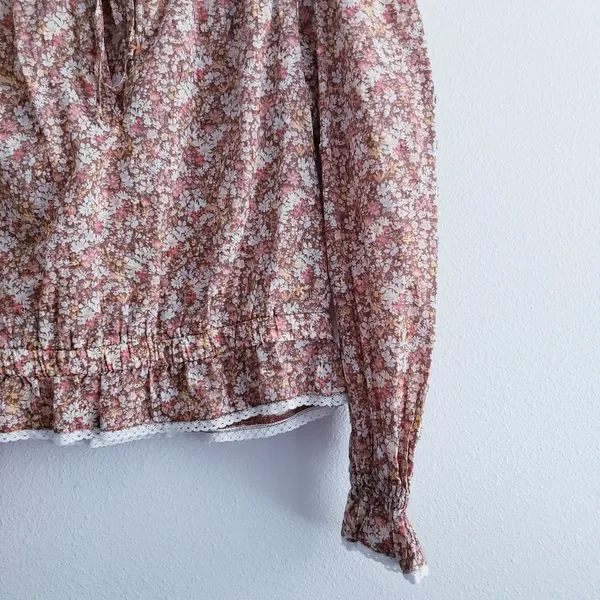 American Eagle Ditsy Floral Smocked Long Sleeve Peasant Blouse - Image 4