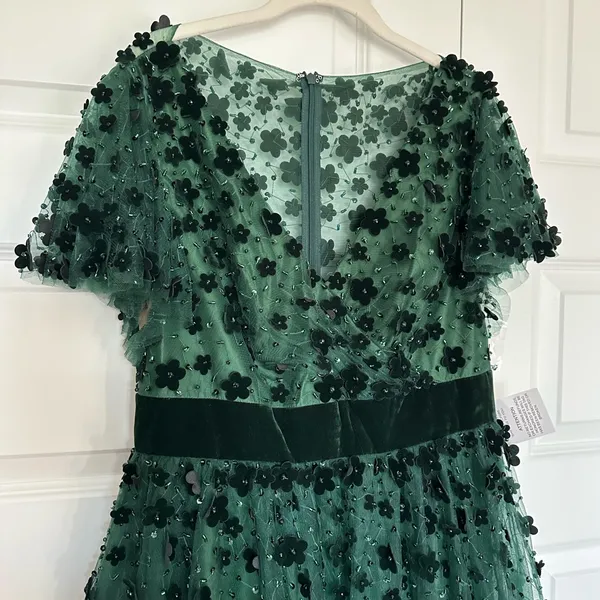 Mac Duggal Floral Embellished Butterfly Sleeve Velvet‎ Hem Midi Dress- NWT - Image 5