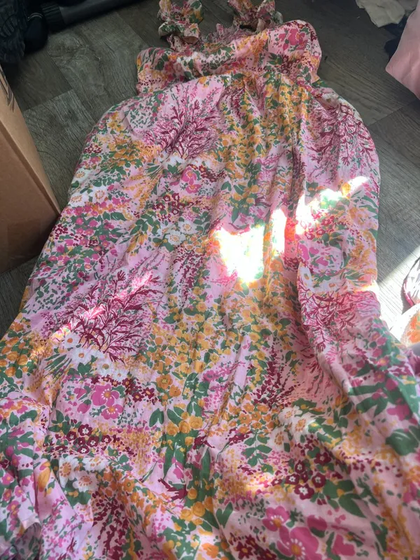 Banjanan L Alexa Floral Pink Green Maxi Tank Ruffle 100% Cotton Dress India Boho - Image 2