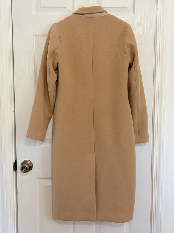 Abercrombie The A&F Dad Coat Camel Wool Blend Long Overcoat Quiet Luxury Size S - Image 3