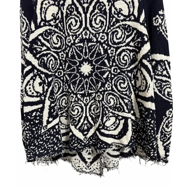 Free People Mandella‎ Intarsia Cardigan Knit Jacket Black/White Women's Size Lg - Image 6