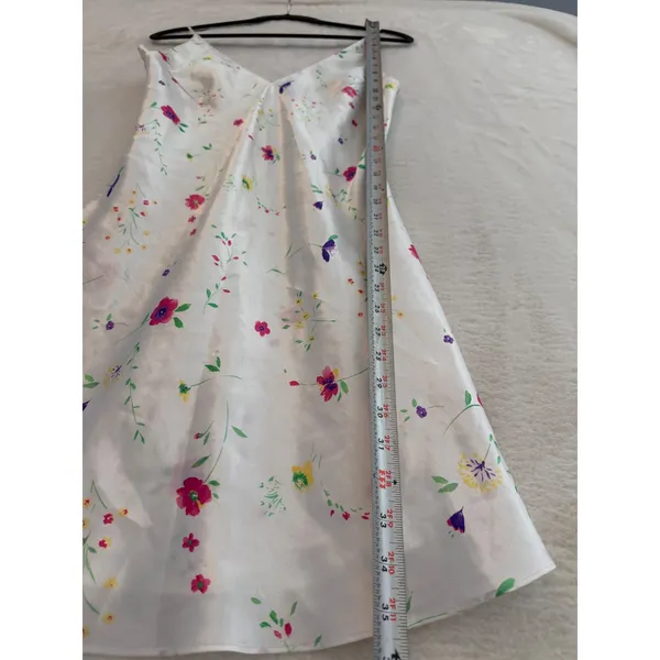 Kim Rogers Floral Satin Slip Dress Womens Small White Pink V-Neck Mini Dress - Image 2