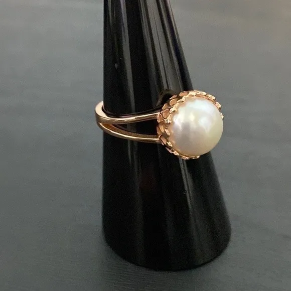 Rose Gold Over Sterling Silver Pearl Ring Size 7.75 Pink - Image 3