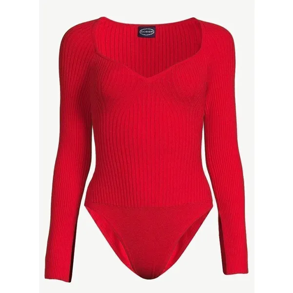 ✨Scoop Women's Ribbed Bodysuit with Sweetheart Neck and Long Sleeves✨ - Image 5