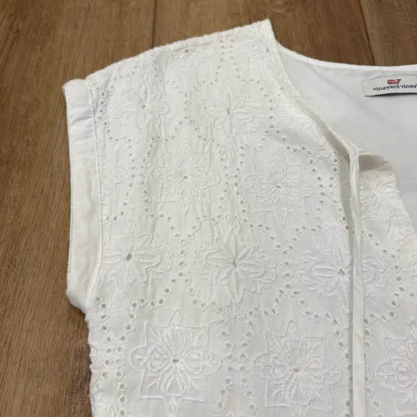 Vineyard Vines 🌟🌟 Island Cotton Eyelet Swing Tiered Tie Neck Dress White Sz Xs - Image 6
