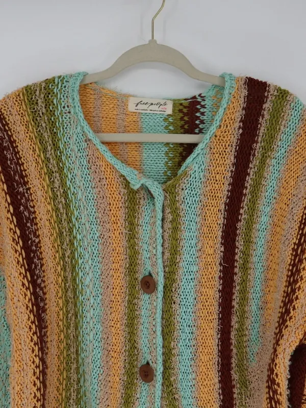 Free People Women’s Baja Cardigan Brandy Brook Combo Striped Knit Button Up XS - Image 3