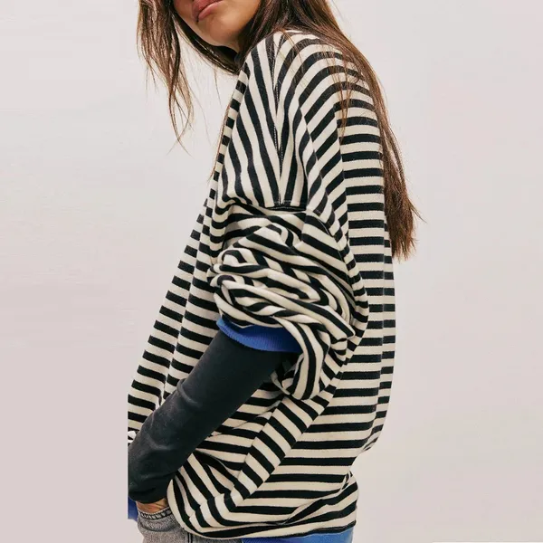 NWOT Free People Classic Striped Oversized Crewneck - Image 3