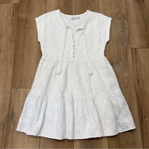 Vineyard Vines 🌟🌟 Island Cotton Eyelet Swing Tiered Tie Neck Dress White Sz Xs - Image 2