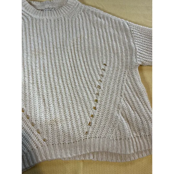 American Eagle Crochet Knit Sweater XL Cream Chunky Textured Open Weave - Image 4