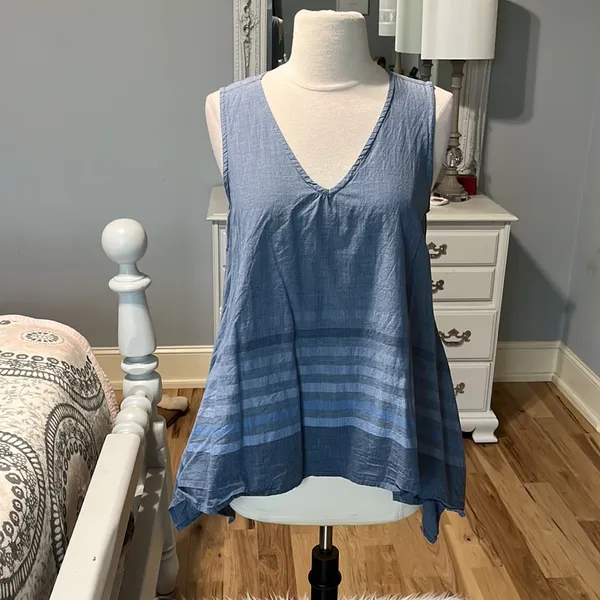 Ivy Jane Cotton Flowy Waterfall Sides Tank Top Blue Cotton Womens Small - Image 5