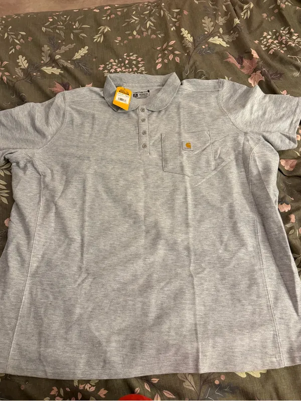 Carhartt Light Heather Gray Henley Polo with Chest Pocket - Image 3