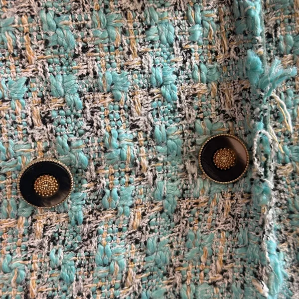 POL Tweed Vest Blazer Sleeveless Jacket Distressed Blue Cream‎ Small Oversized S - Image 6