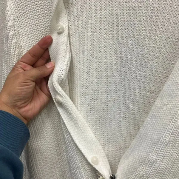 John Paul Richard 100% Acrylic Broach Button White Knit Cardigan Med #763 - Image 5