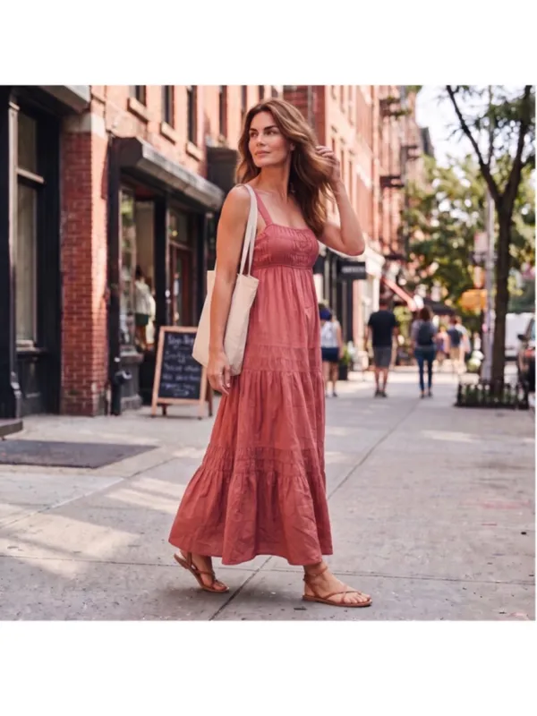 Women's J.Crew Maxi Dress Size S Pink Tiered Sleeveless - Image 2