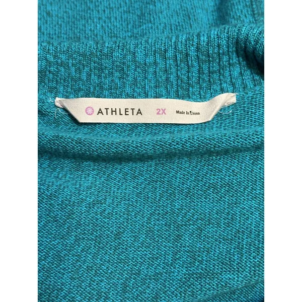 Athleta Teal Sweater Dress 2X Cowl Neck Tunic Organic Cotton Wool Pockets - Image 2