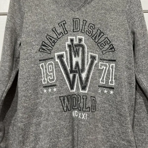 Walt Disney World Sweatshirt M Sequin Hooded Gray Silver Graphic Distressed - Image 3