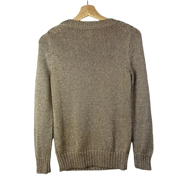 J. Crew Light Brown Metallic‎ Crew Neck Long Sleeve Sweater S - Image 2