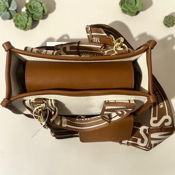 Steve Madden BWEBBER Mini Tote‎ Bag Womens Small Creme Brown NEW Crossbody Purse - Image 10