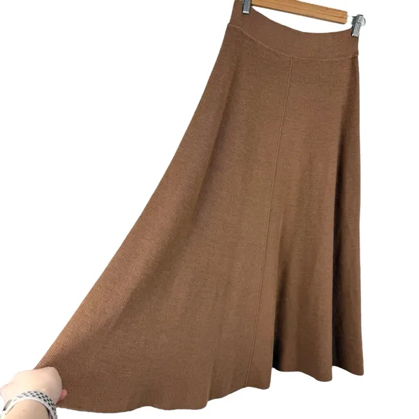 ZARA Wool Blend Knit A-Line Midi Skirt Camel Brown Sz S NWT - Image 4
