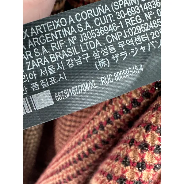 Zara Sweater Women XL Tan Black Red Long Sleeve‎ Open Front Knit Cardigan - Image 7