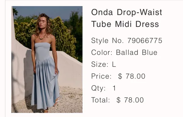 FREE PEOPLE NWT Onda Drop Waist Tube Midi Dress Ballad Blue - Image 5