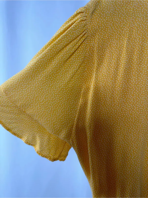 Vintage‎ Abercrombie & Fitch Yellow Micro Dot Faux Wrap Dress Romper Medium - Image 7