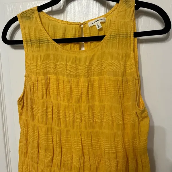 Max Studio cotton sleeveless tiered maxi dress in butter‎ yellow size small - Image 3