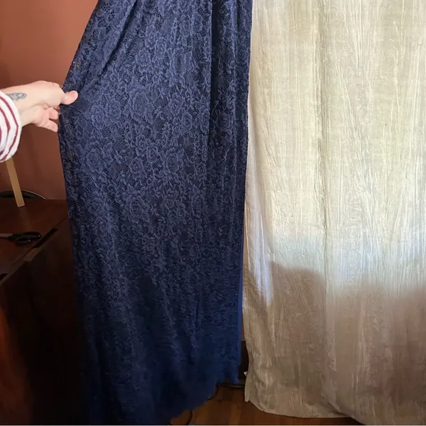 Love By‎ Design Vesta Stretch Lace Maxi Dress Long Cross Back Blue Size L READ - Image 8