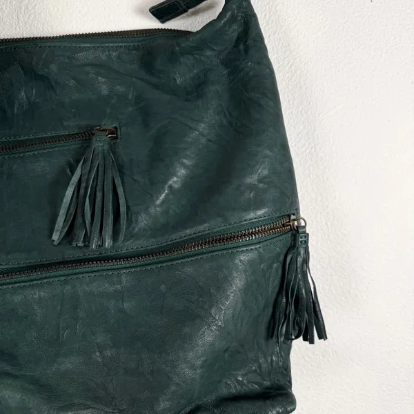 Pallie Bags Phin Forest Green Leather Hobo Slouchy Purse Twisted Strap Tassel - Image 3