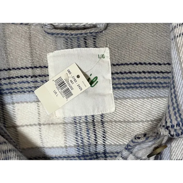 NWT Aerie Plaid Shacket Jacket Cream Blue Gray‎ Large Oversized Cozy Heavyweight - Image 4