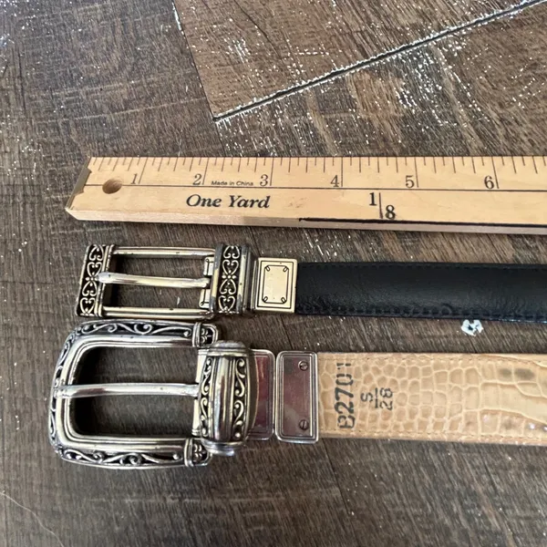 2 Brighton Reversible Leather Belts White Tan Croc Silver Buckle Y2K Small - Image 10