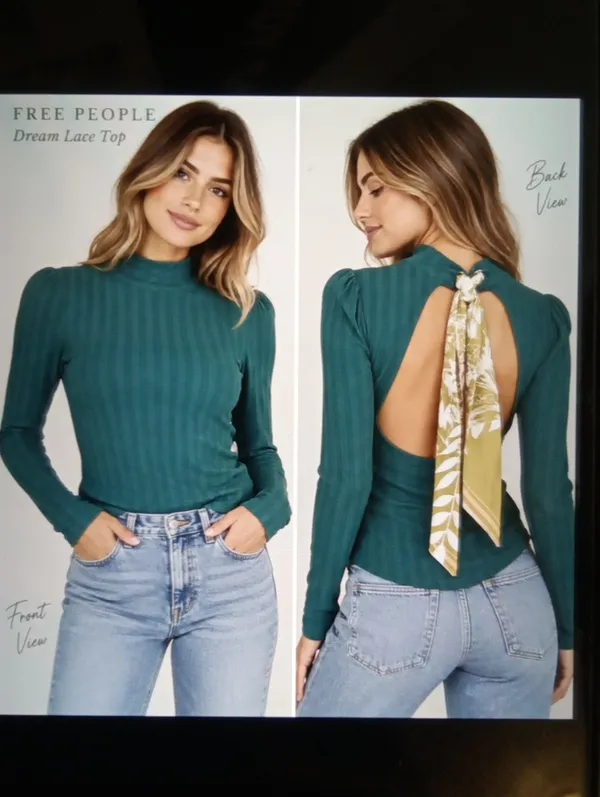 Free People Party In The Back Ribbed Cutout Open Back Scarf Tie Top Cottage XS - Image 2