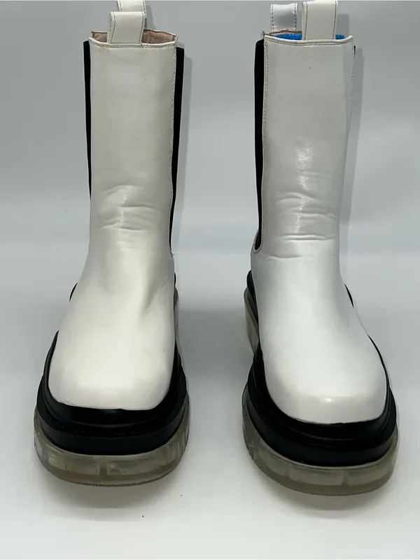 Azalea Wang White w/Black Pullon Chelsea/Combat Boots w/Clear Lug Outsole-Sz 8 - Image 4