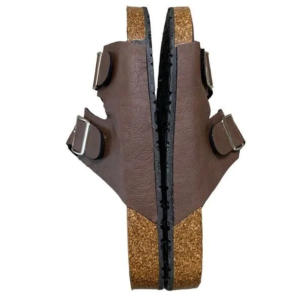 OT Sandals Brown M 9/10 Women Two Strap Buckle Slide Casual‎ Comfort - Image 6