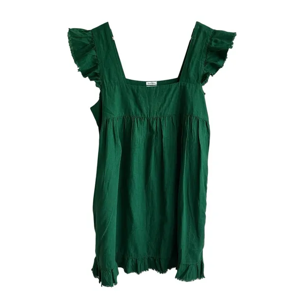 Aerie Emerald Mini Dress Sz M Green Linen Flutter Mini Babydoll Cottagecore - Image 2