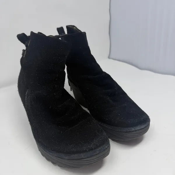 Fly London Suede Wedge Ankle Boots Black Lace Up Back Women Size 38 - Image 5