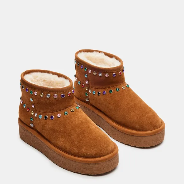 Steve Madden NEW Comfy Chestnut Brown Faux Fur Lined Suede Rhinestones Slip On Boot 10 - Image 2