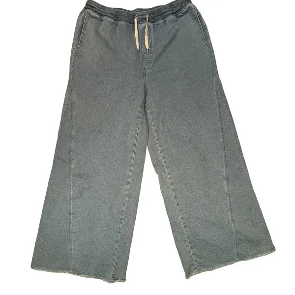 Aerie Womens Lounge Pants Blue Wide Leg Raw Hem‎ Casual Boho XL - Image 2