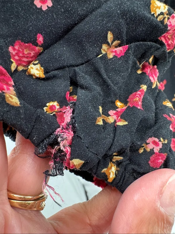 Old Navy Black Long-Sleeve Floral Square-Neck Dress smocked L dark romance - Image 8