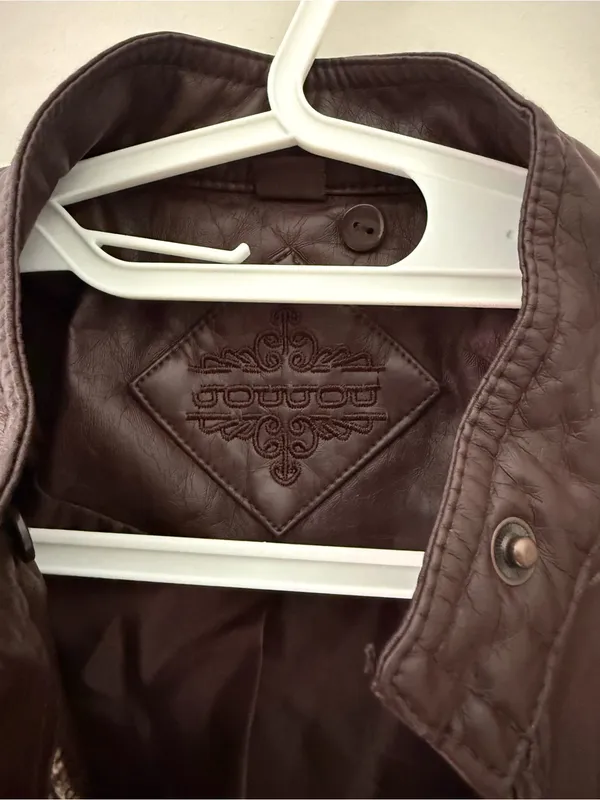 Jou Jou Brown Faux Leather Moto Jacket Zip Pockets Size XS - Image 4