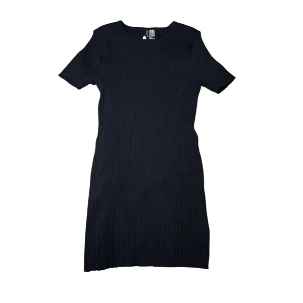 H&M Black Ribbed Knit Bodycon Dress Large NWT Minimalist LBD - Image 3