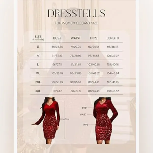 NEW Velvet Sequin V Neck Long Sleeve Winter Dress Holiday Christmas Dress S - Image 3