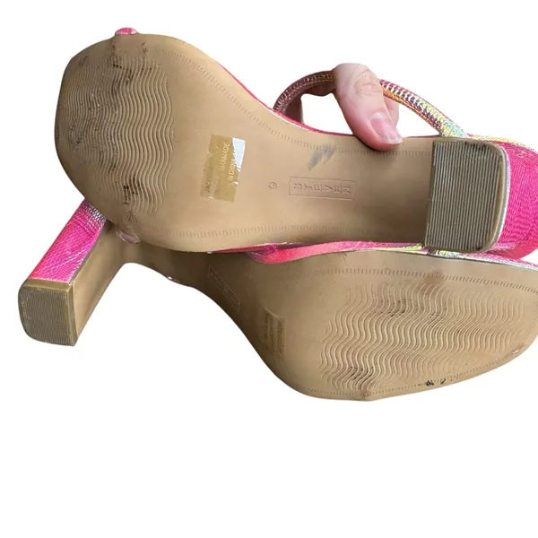 Steven by Steve Madden‎ Pink Iridescent Strappy Block Heel Sandals Square Toe 9 - Image 6